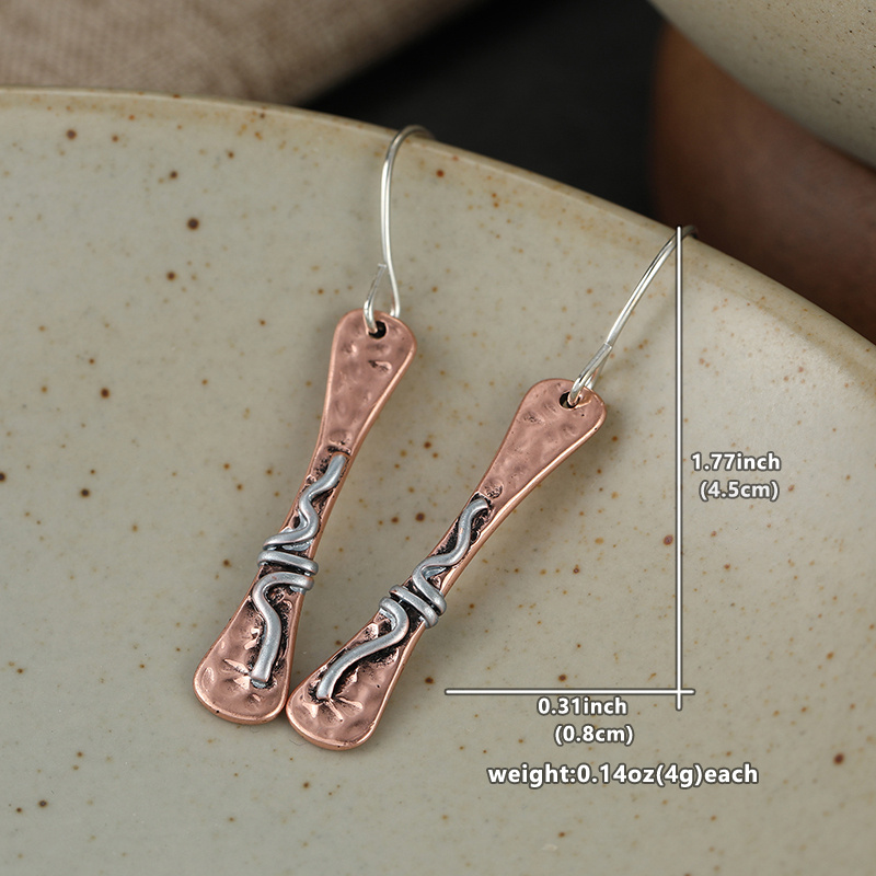 Retro Hammer Patterned Long Silvery Color Ear Hook Earrings